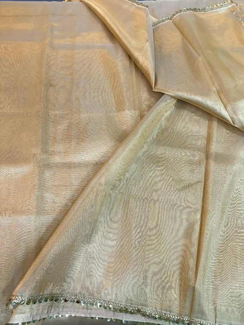Heeramandi Glass Tissue Silk Lace Work Banarasi Saree