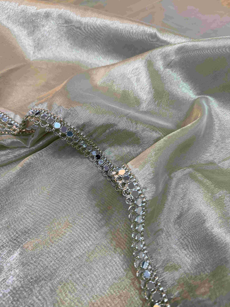 Heeramandi Glass Tissue Silk Lace Work Banarasi Saree