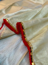Heeramandi Glass Tissue Silk Lace Work Banarasi Saree