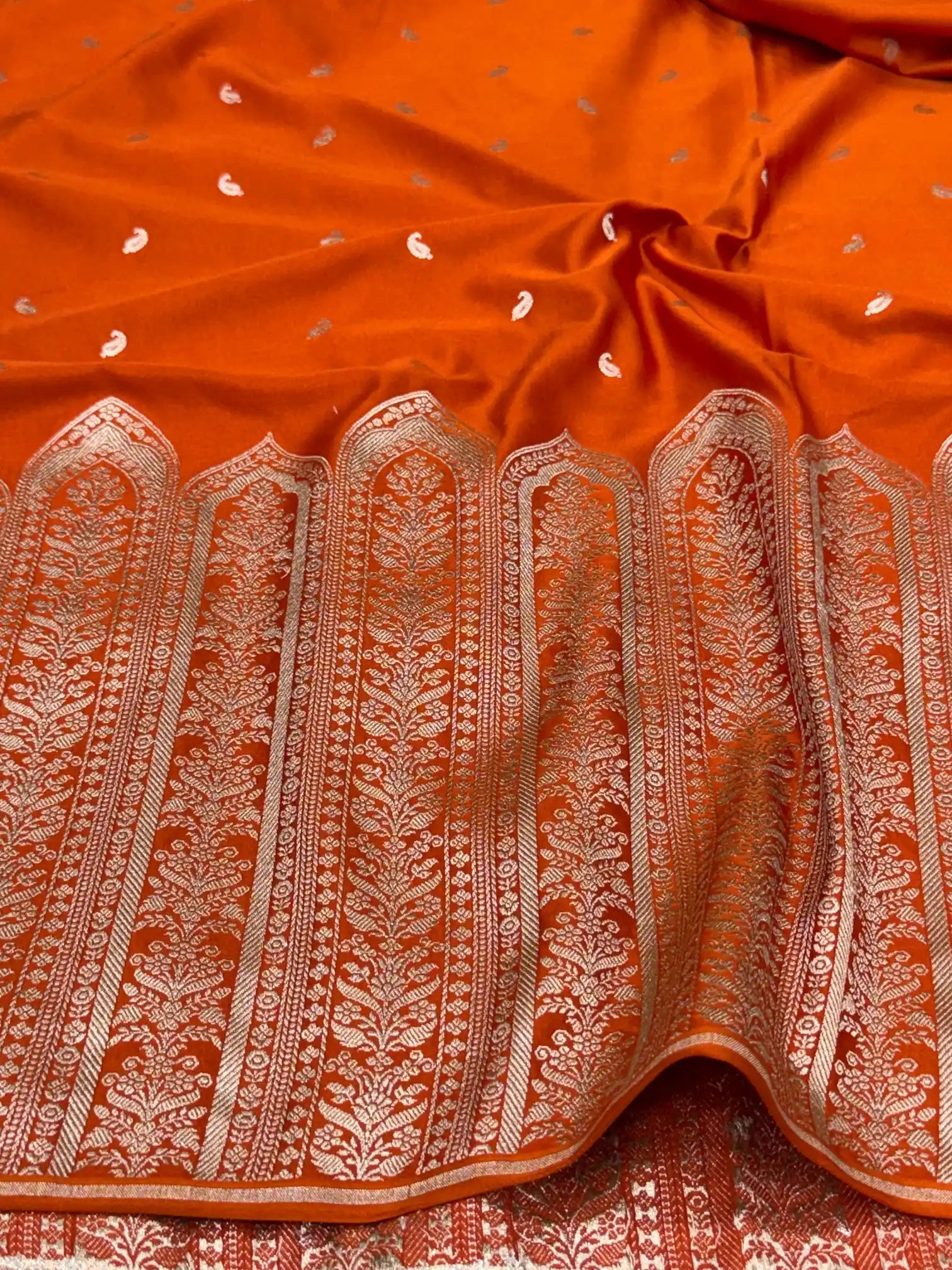 Bright Orange Mashru Katan Silk Heritage Weave Banarasi Saree