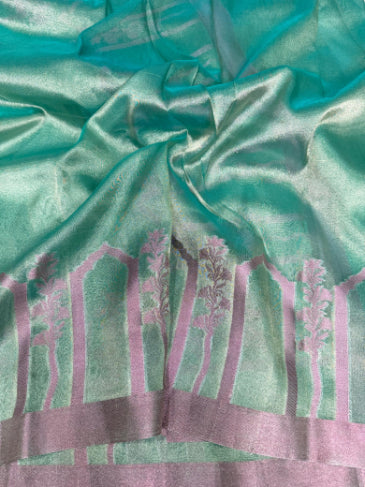 Sea Green Glass Tissue Silk Heritage Concept Saree