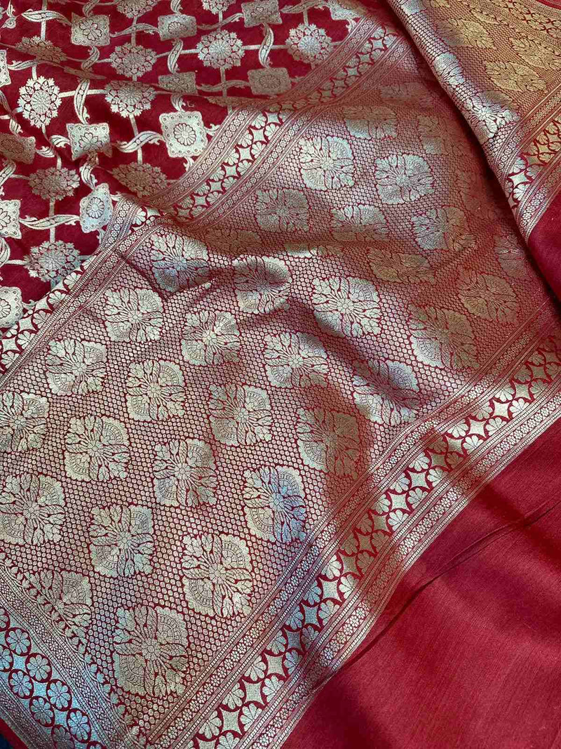 Bright Red Shade Pure Munga Silk Saree