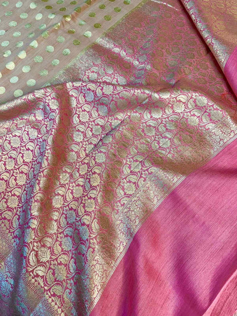 Light Peach Shade Pure Munga Silk Saree