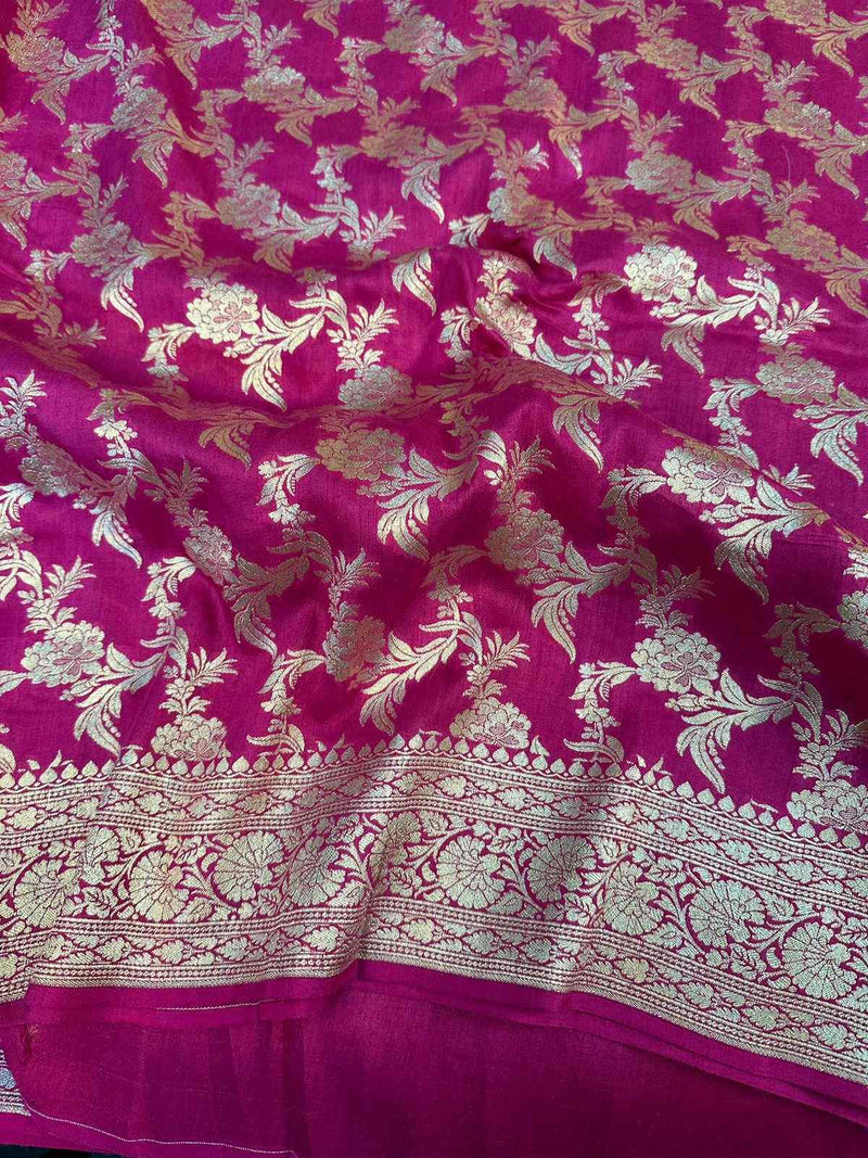 Rani Pink Shade Pure Munga Silk Saree