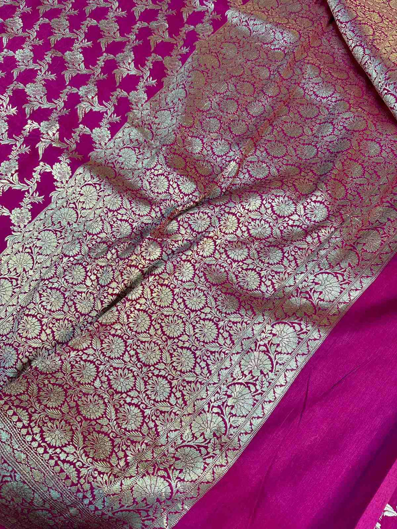 Rani Pink Shade Pure Munga Silk Saree