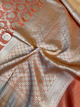 Peachish Orange Shade Pure Munga Silk Saree