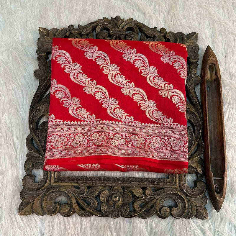 Bright Red Shade Pure Munga Silk Saree