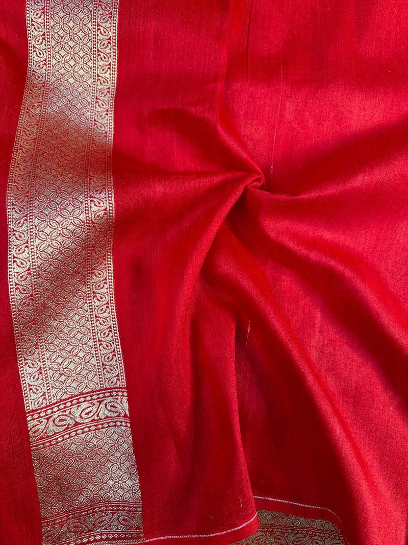 Bright Red Shade Pure Munga Silk Saree