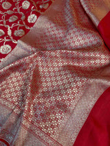 Bright Red Shade Pure Munga Silk Saree