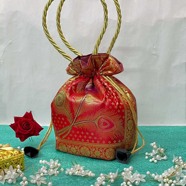 Stunning Red Colour Banarasi Potli Bags