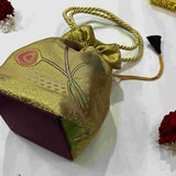 Ethnic Cream Colour Banarasi Potli Bags