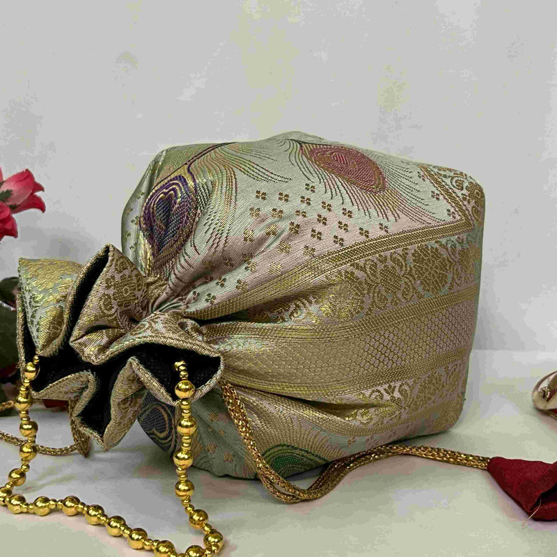 Stunning White Colour Banarasi Potli Bags