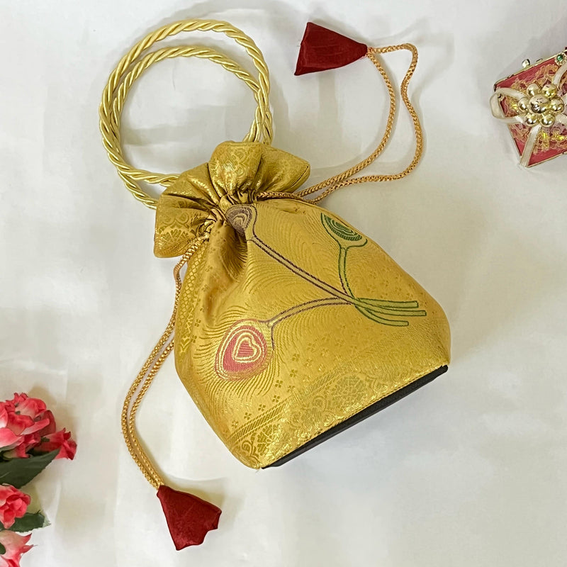 Stunning Golden Colour Banarasi Potli Bags