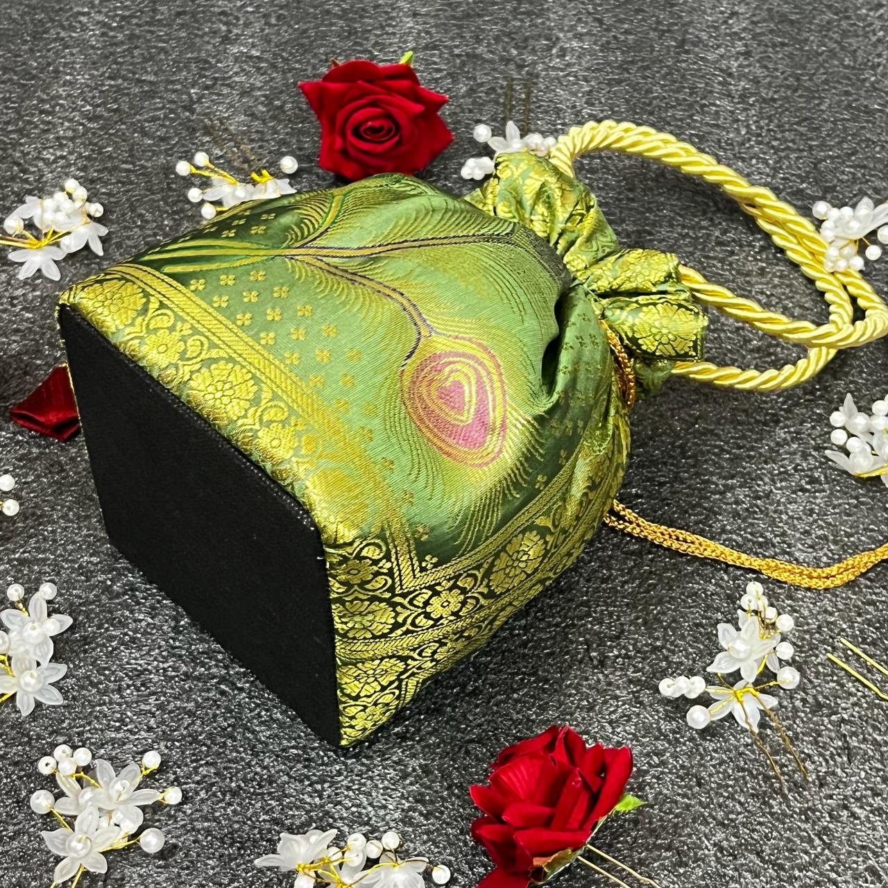Stunning Pista Colour Banarasi Potli Bags
