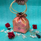 Stunning Baby Pink Colour Banarasi Potli Bags