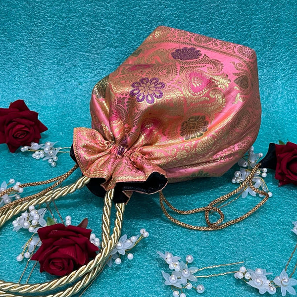 Stunning Baby Pink Colour Banarasi Potali Bags