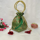 Stunning Green Colour Banarasi Potli Bags