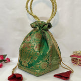 Stunning Green Colour Banarasi Potli Bags