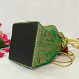 Stunning Green Colour Banarasi Potli Bags