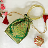 Stunning Green Colour Banarasi Potli Bags