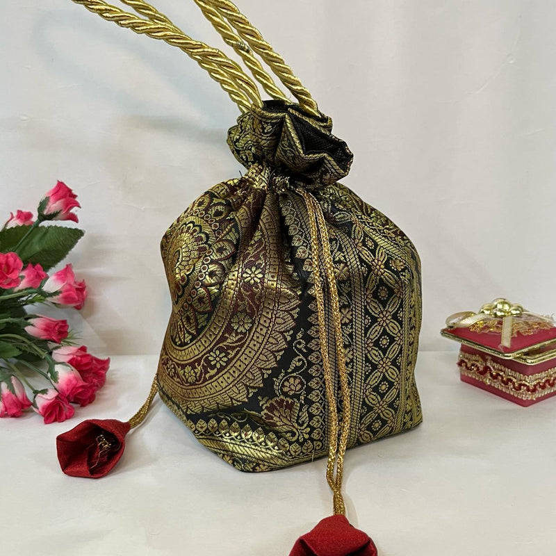 Stunning Black Colour Banarasi Potli Bags