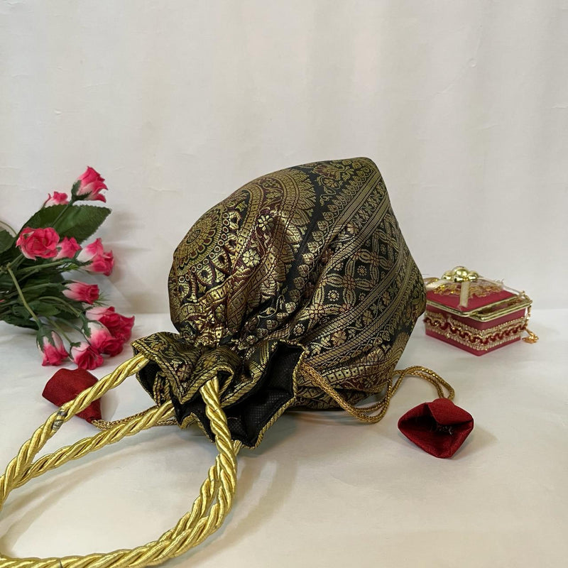 Stunning Black Colour Banarasi Potli Bags