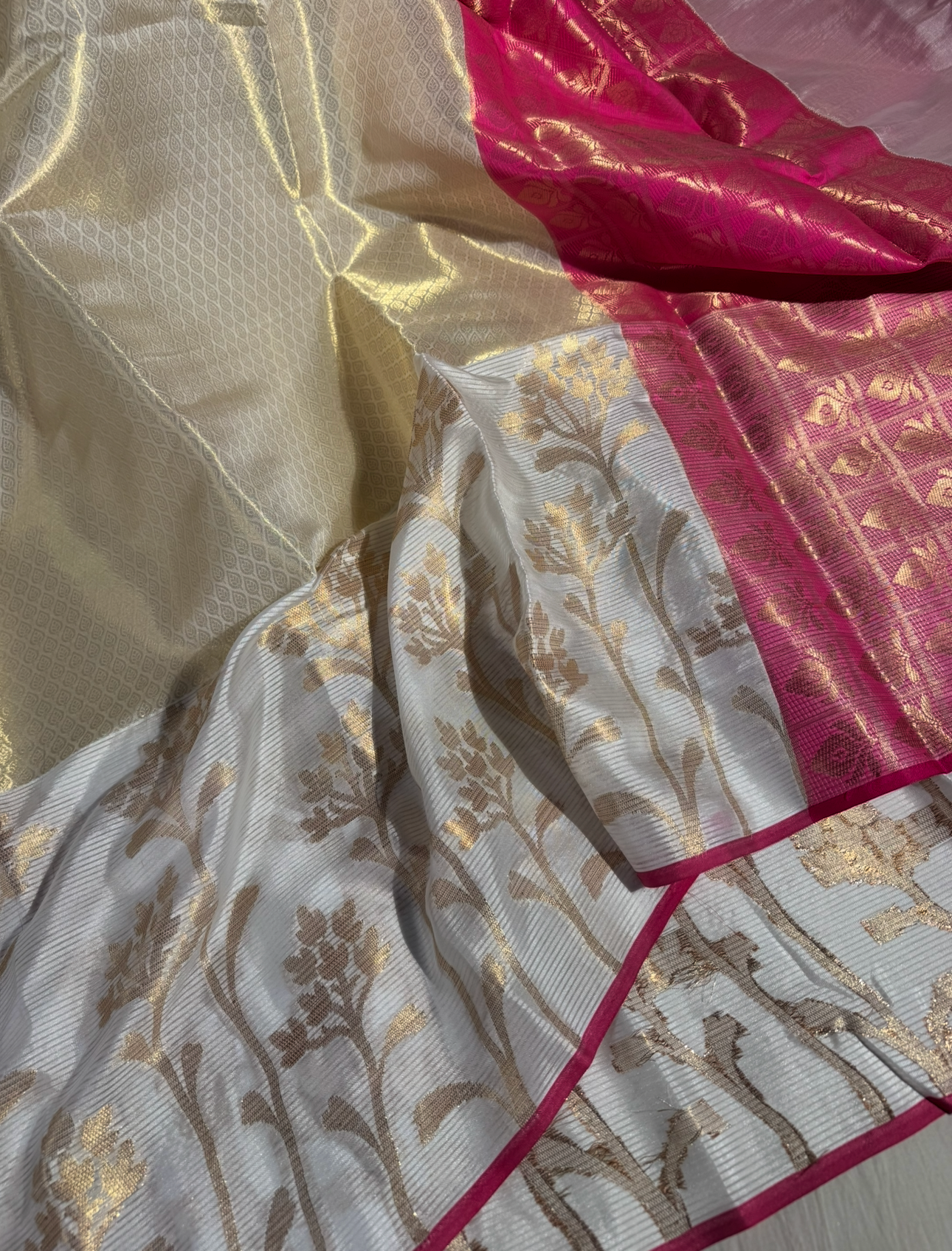 Premium white lightweight tissue resham weaved saree