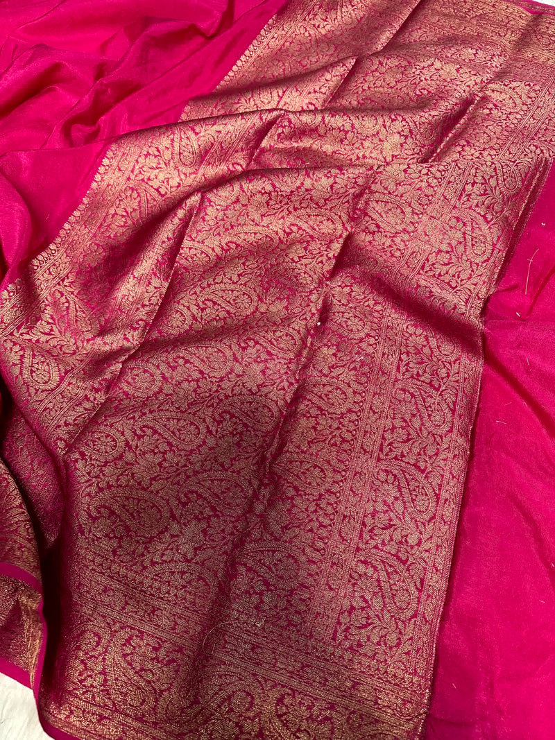 Rani Pink Mysore Crepe Silk Banarasi Saree