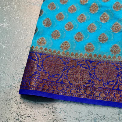 Sky Blue Semi Georgette Khaddi Banarasi Saree