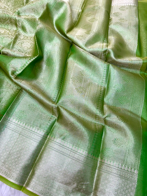 Parrot Green Colour Tissue Silk Saree