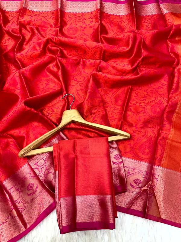 Red Shade Kanchi Kora Silk Saree