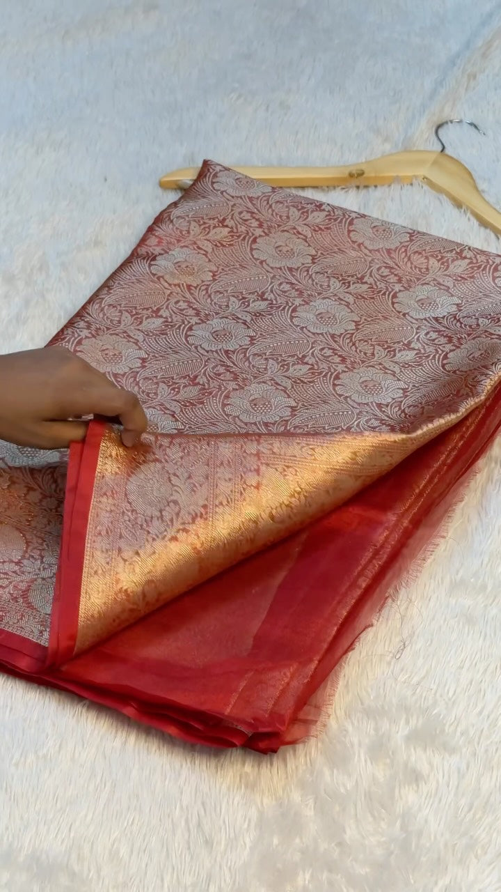 Bridal Red Shade Brocade Tissue Silk Banarasi Saree in Zari Work