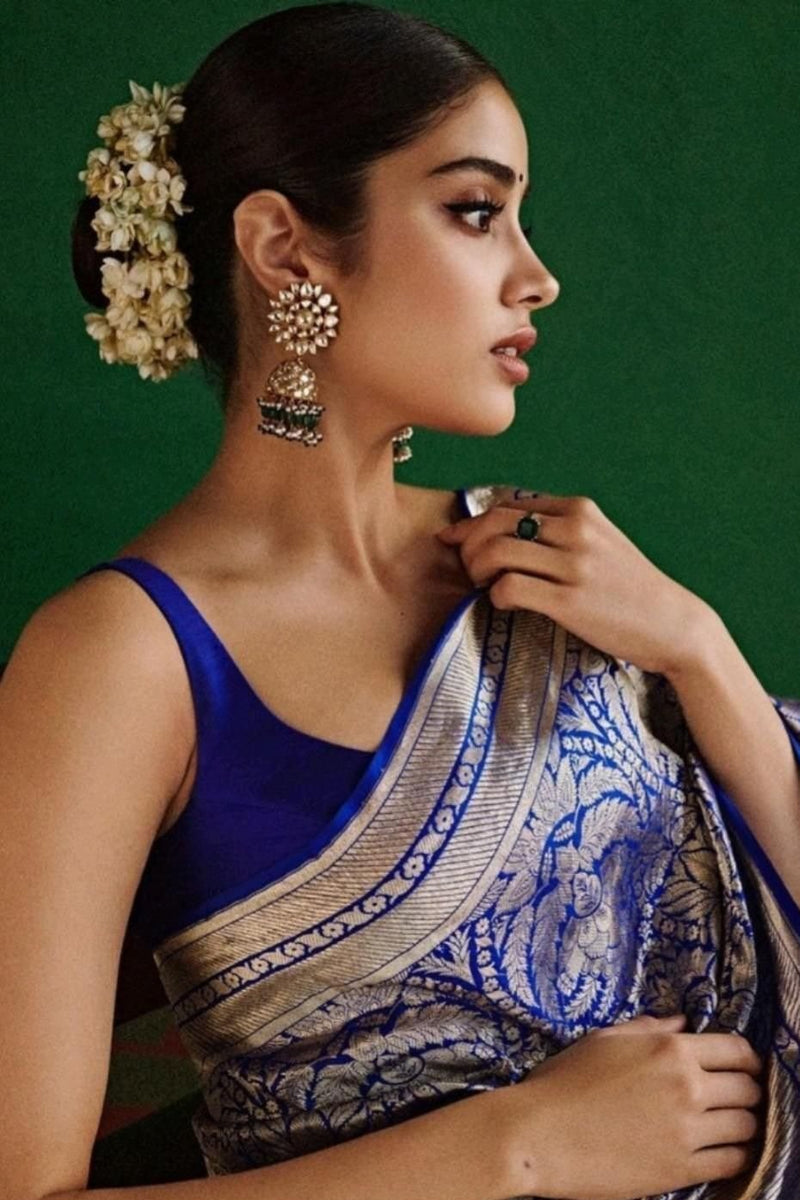 JANHVI KAPOOR INSPIRED PURE KATAN SILK ROYAL BLUE SAREE