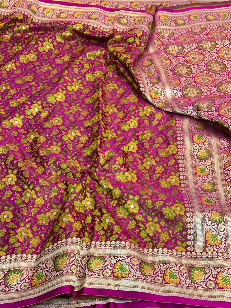  Jamdani Floral Weave Mashru Katan Silk Saree