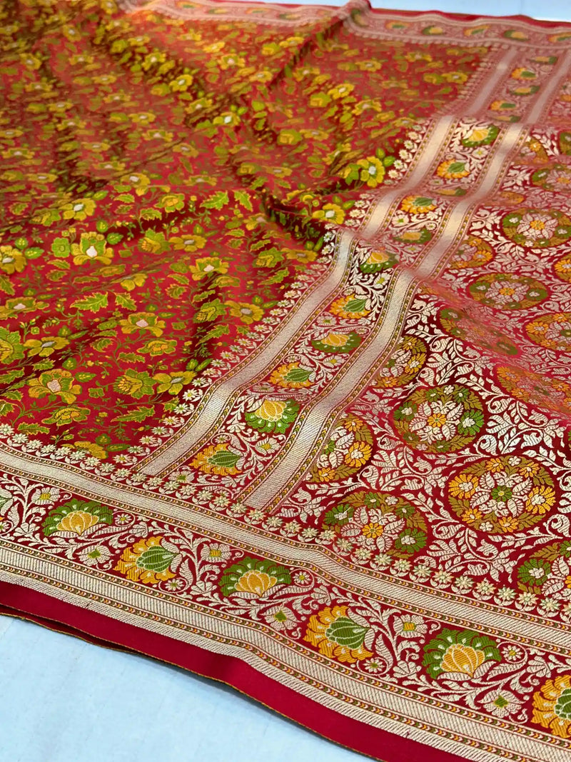 Jamdani Floral Weave Mashru Katan Silk Saree