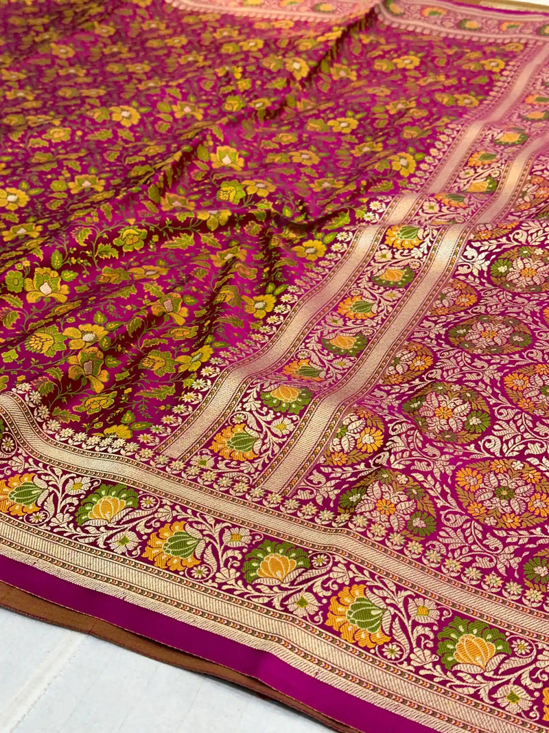  Jamdani Floral Weave Mashru Katan Silk Saree