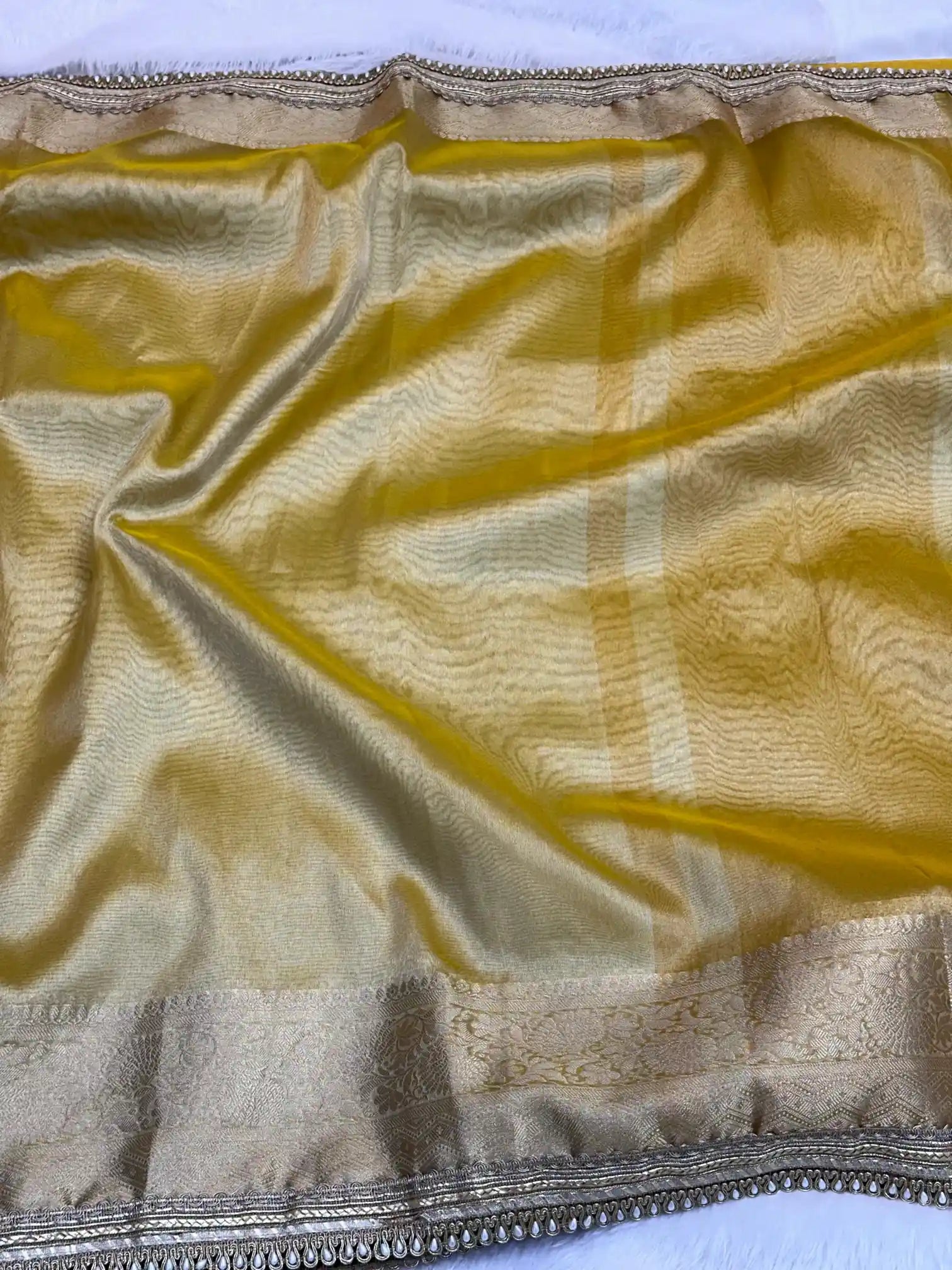 Janhvi Kapoor Inspired Tissue Silk Designer Lace Work Banarasi Saree