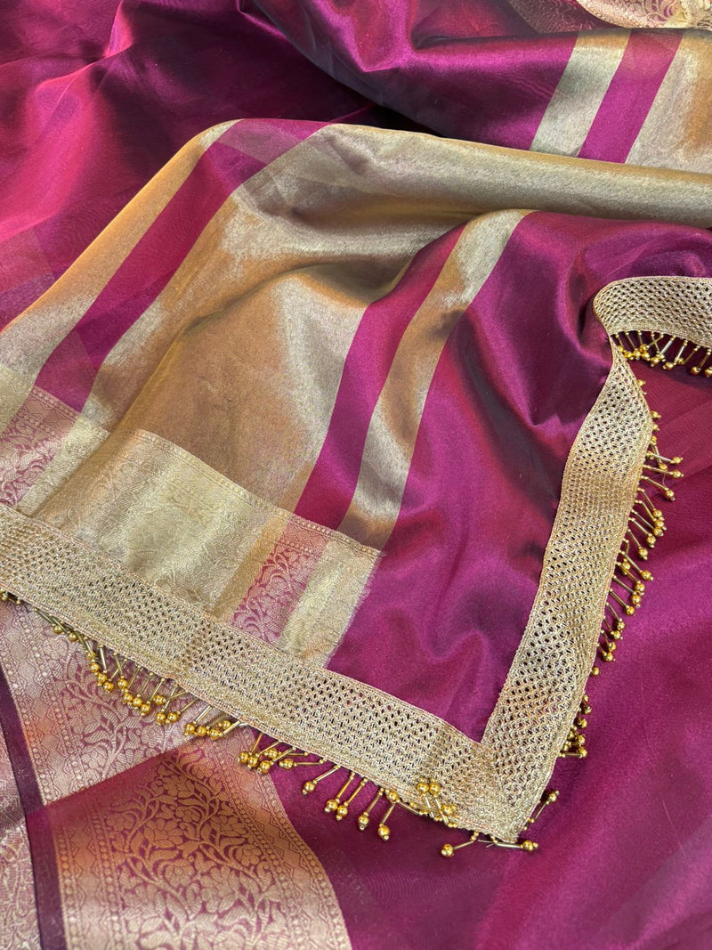 Jazberry Pink Maharani Tissue Silk Saree