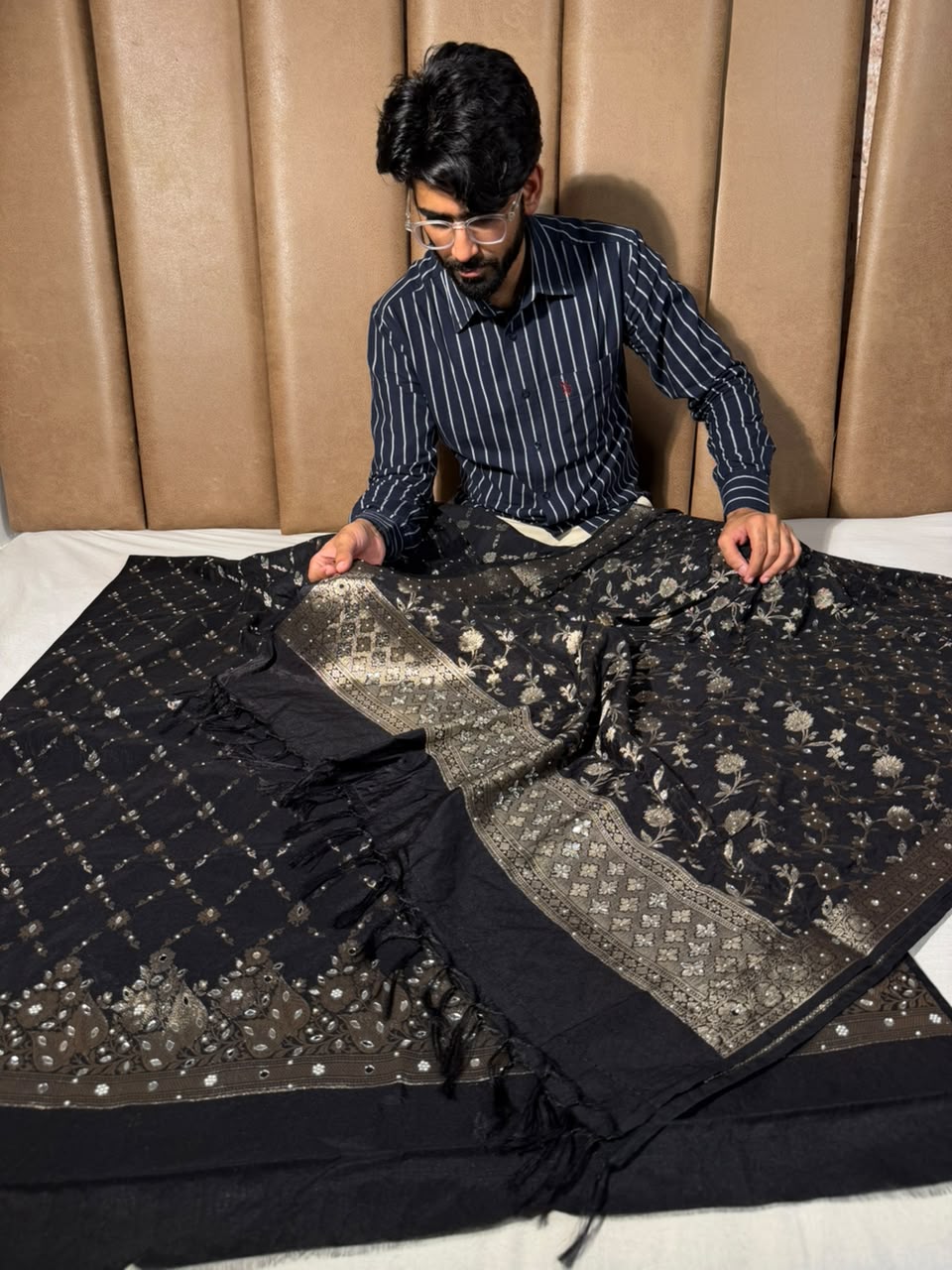 Jet Black Chinia Silk Banarasi Mirror Work Suit