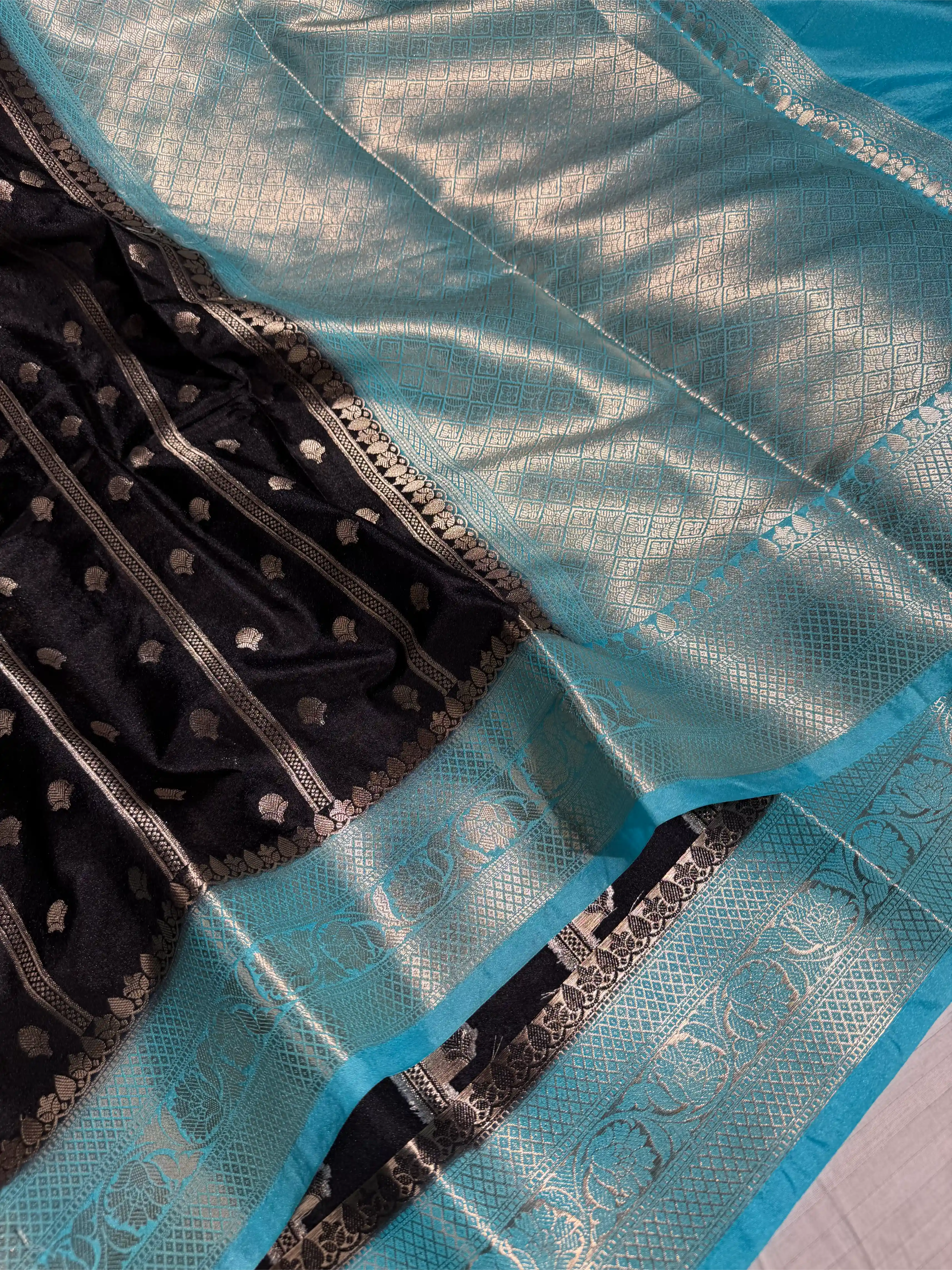 Jet Black Contrast Chinia Silk Traditional Banarasi Saree