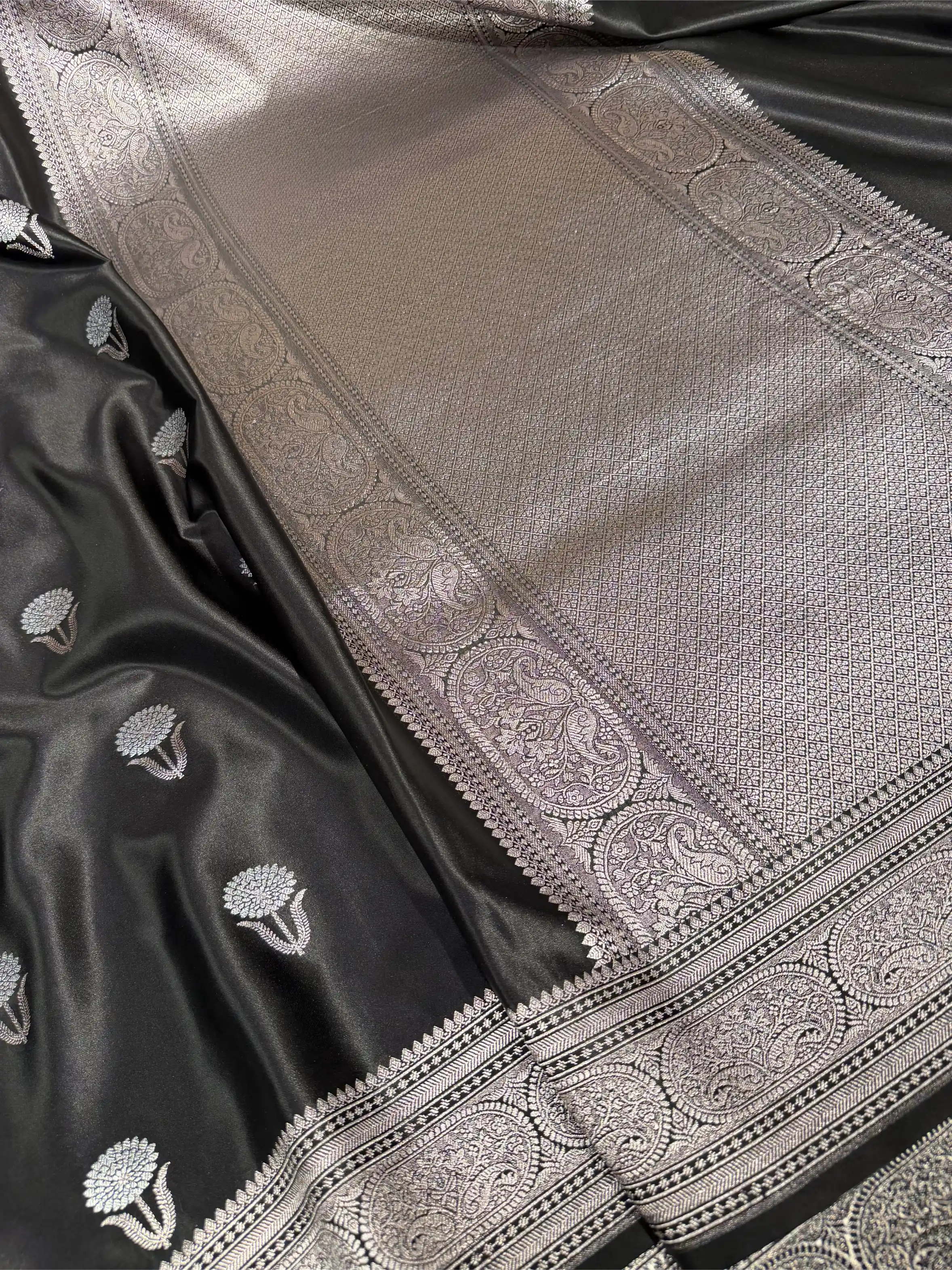 Jet Black Heritage Mashru Katan Silk Banarasi Saree