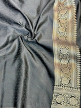 Jet Black Mashru Katan Silk Leheriya Weave Banarasi Saree