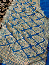 Jet Black Floral Khaddi Beorgette Banarasi Saree