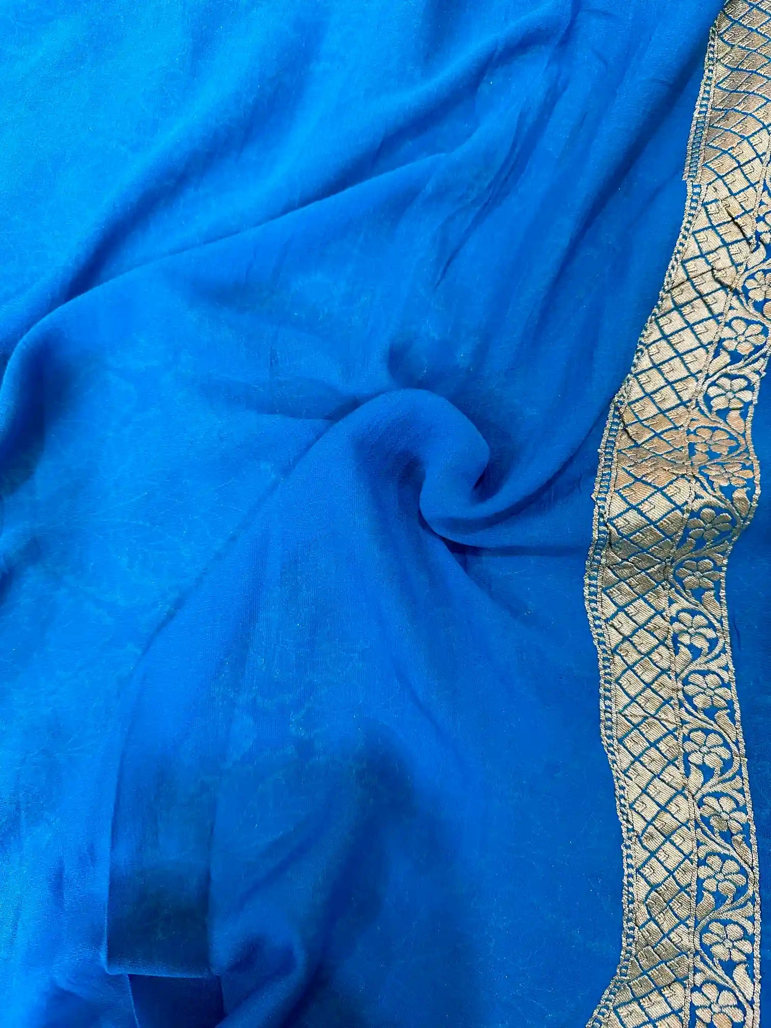Jet Black Floral Khaddi Beorgette Banarasi Saree