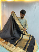 Jet Black Maharani Tissue Silk Saree