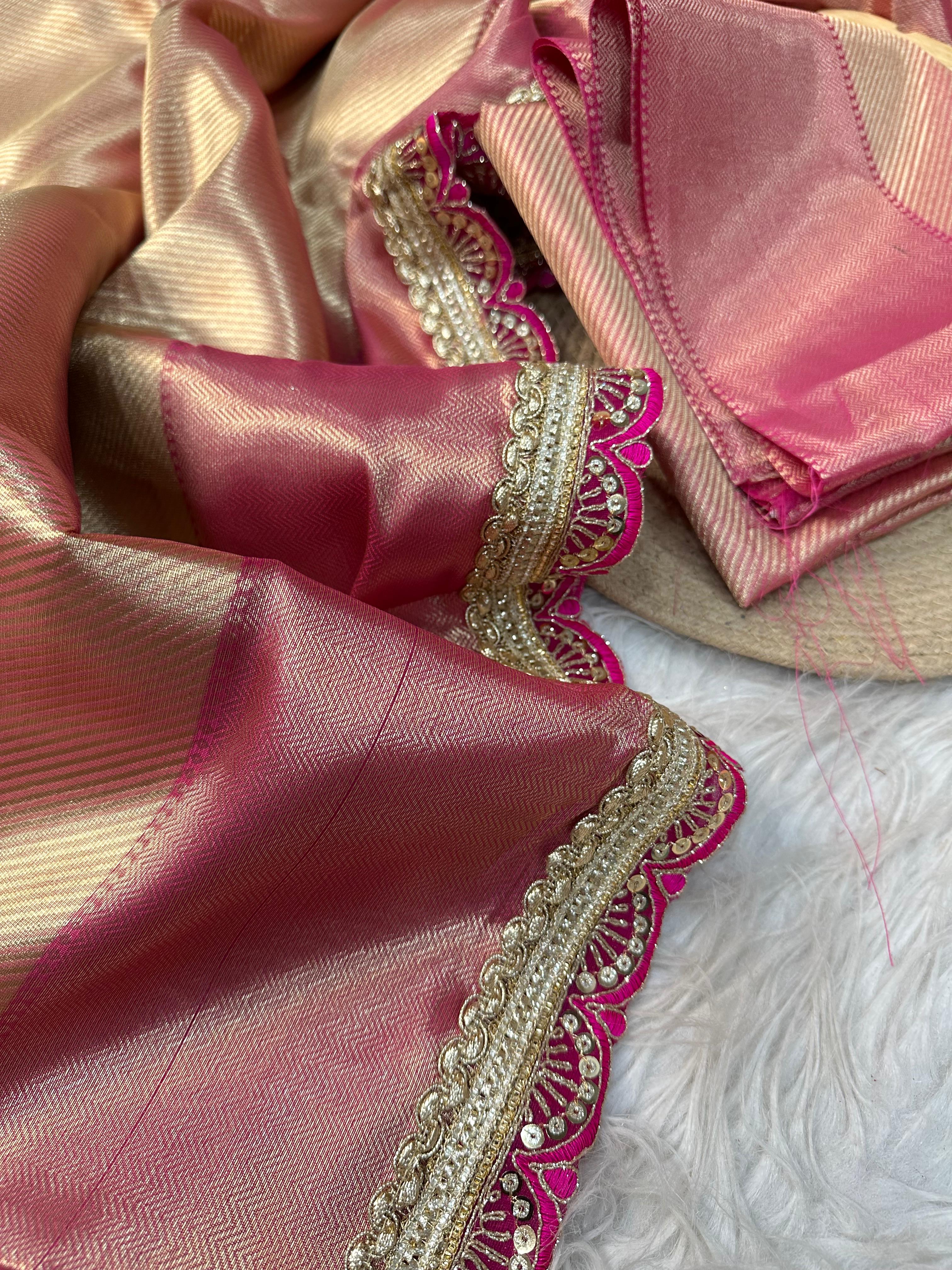 Kanjivaram Brocade Tissue Silk Designer Lace Work Banarasi Saree