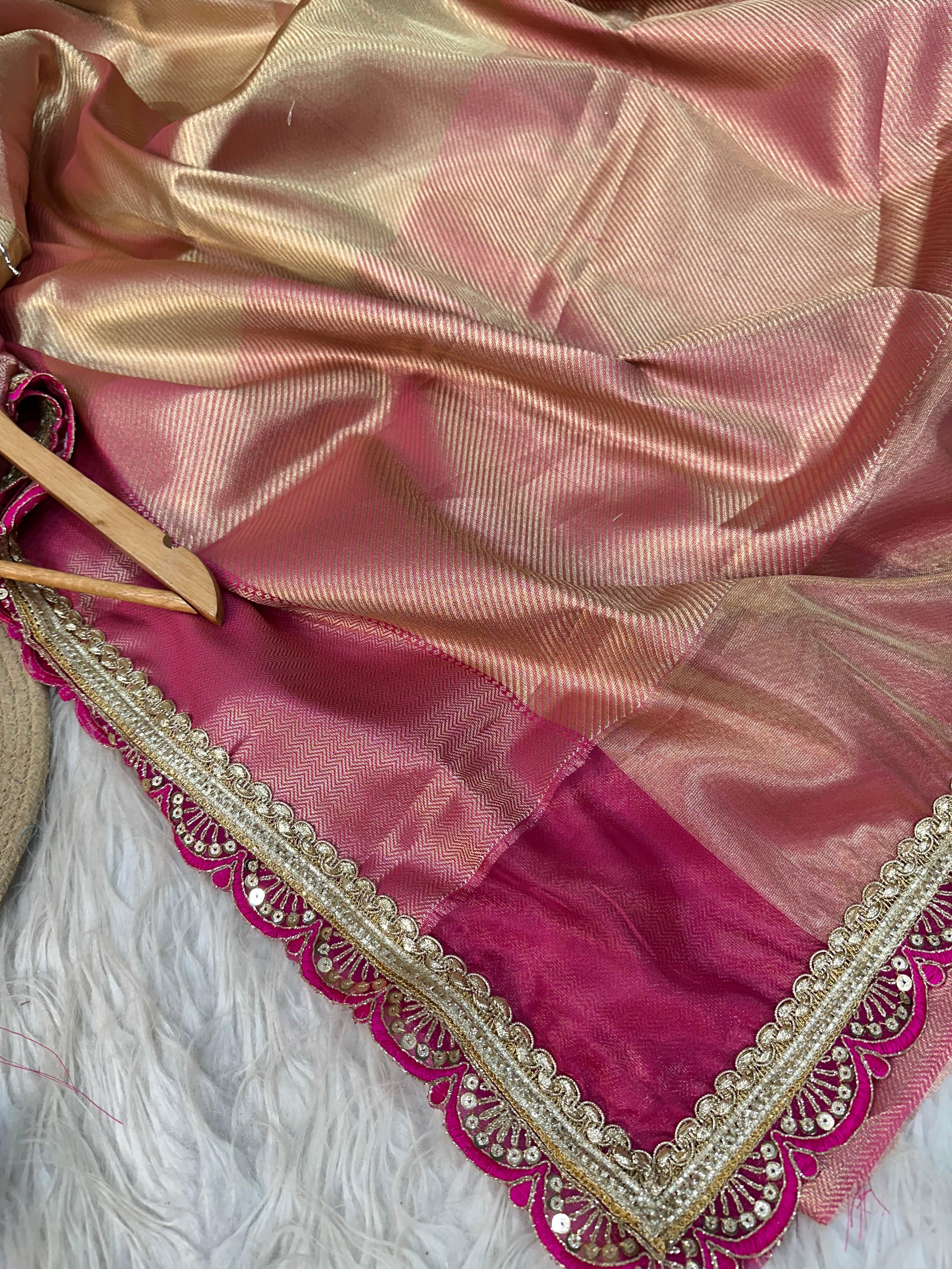 Kanjivaram Brocade Tissue Silk Designer Lace Work Banarasi Saree