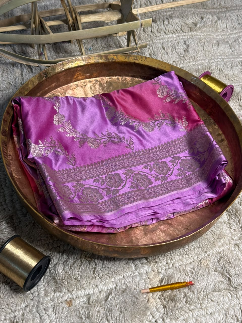 Handbrush Dyed Mashru Silk Leheriya Weave Banarasi Saree
