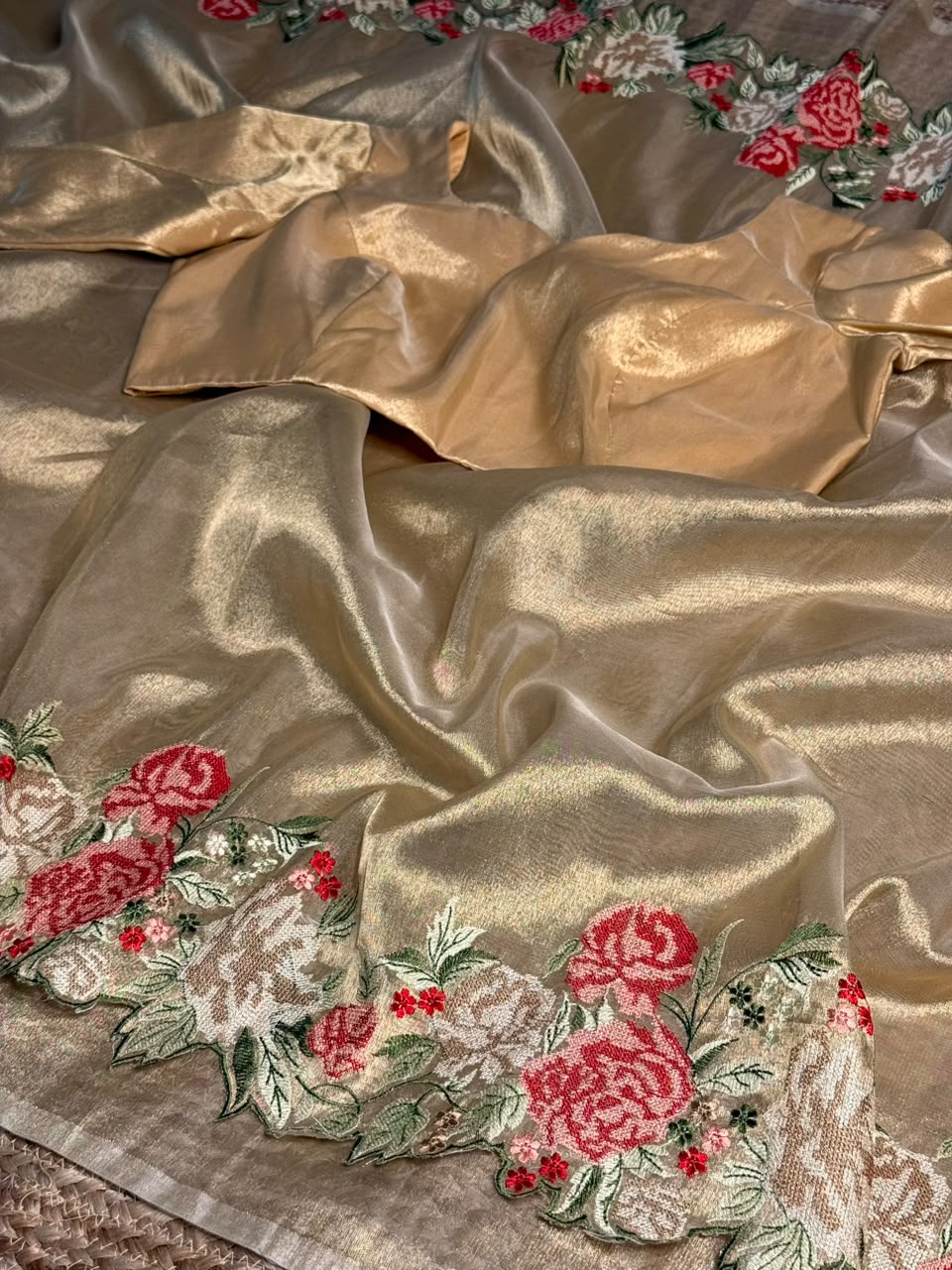 Crochet Embroidered Golden Tissue Silk Banarasi Saree
