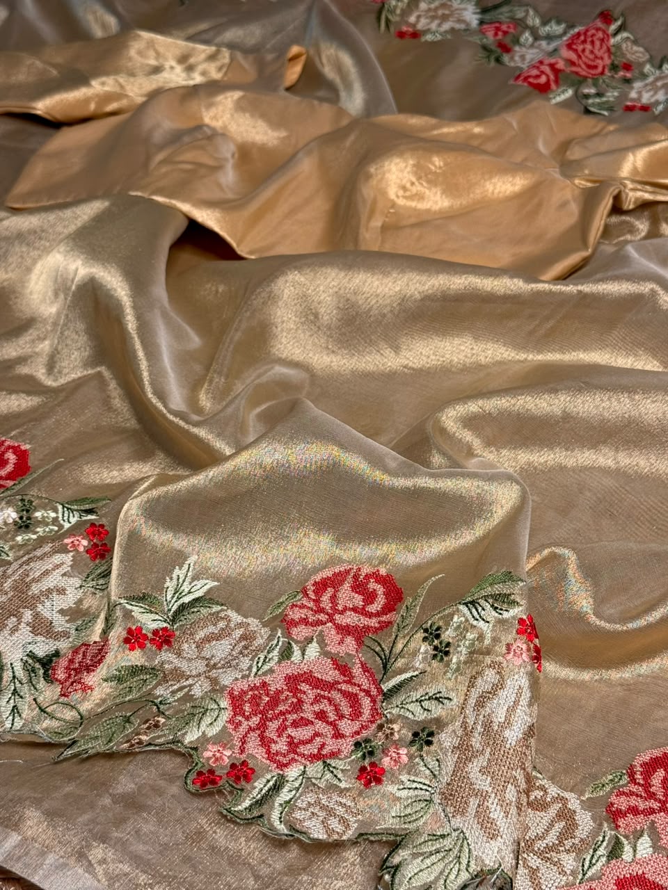 Crochet Embroidered Golden Tissue Silk Banarasi Saree
